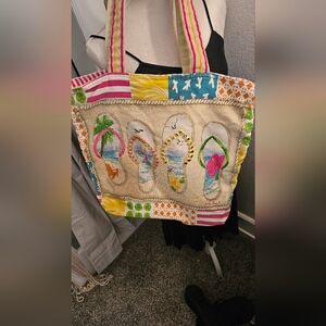 Sandy Clough Colorful Beach Tote Bag 15x18